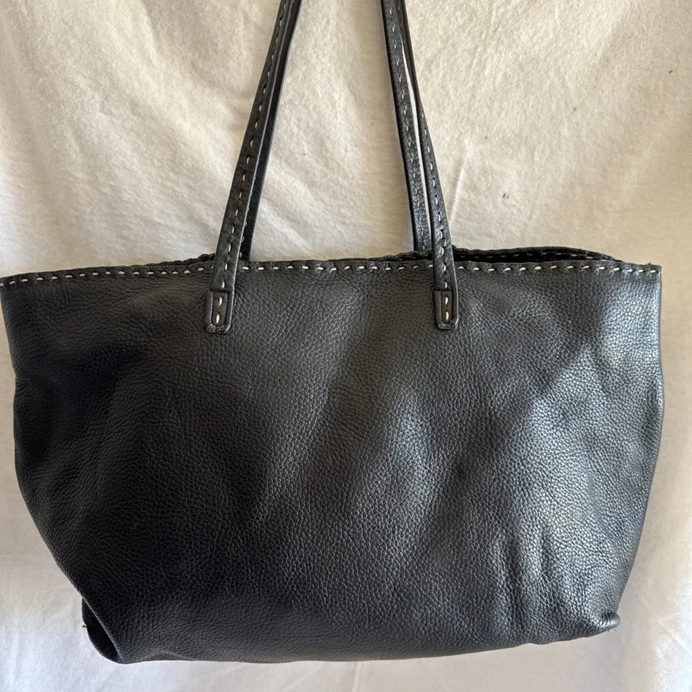Vintage Carla Mancini Black Leather Single Stitch Tote Shoulder Purse Hobo Bag
